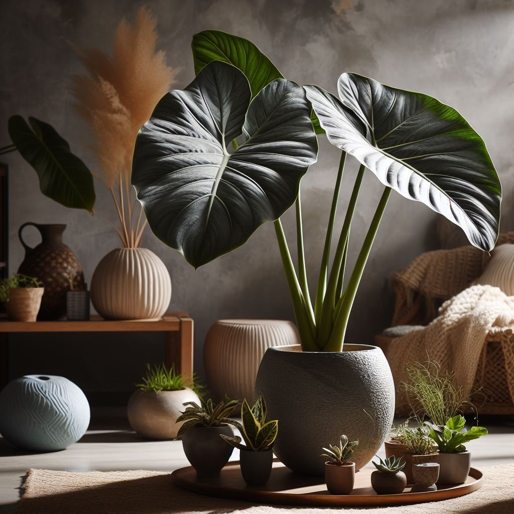 Alocasia Alba in a beautiful indoor