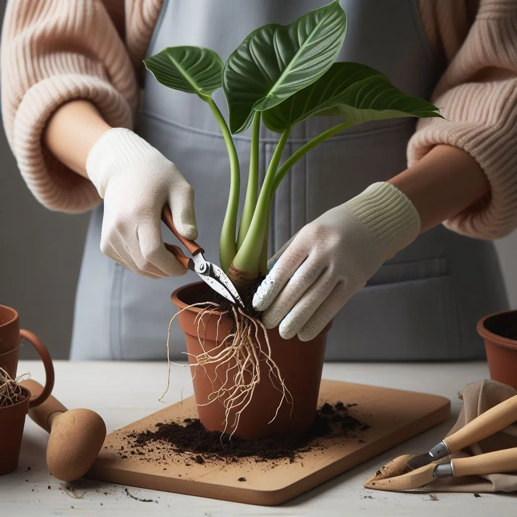 Repotting and Pruning Alocasia Macrorrhiza 