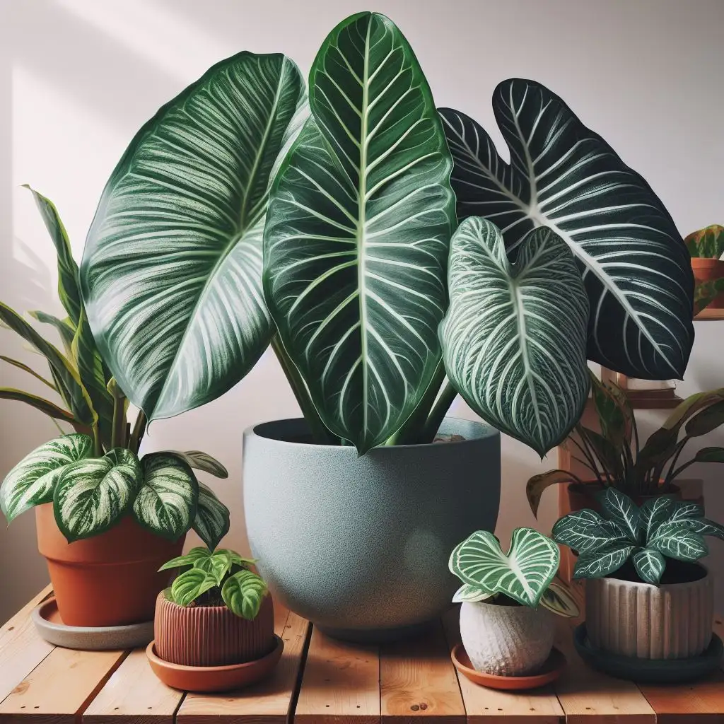 Alocasia Ninja displaying with other Alocasia