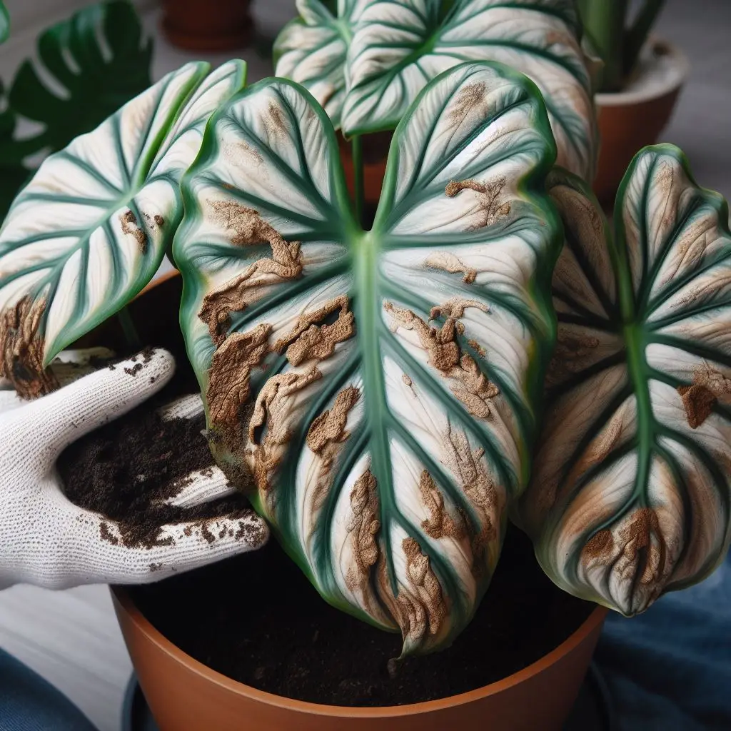 Soiling on Alocasia Cucullata 