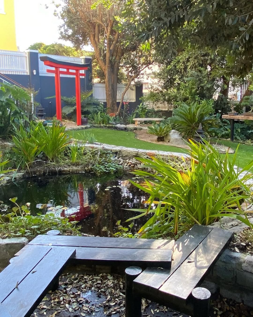 Peaceful Zen Garden Natural Wood Bridge Accents 