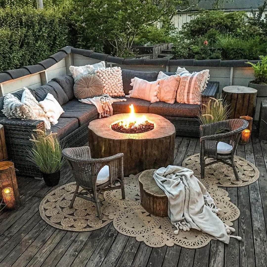 Outdoors Firepit Backyard with Floor Cushions