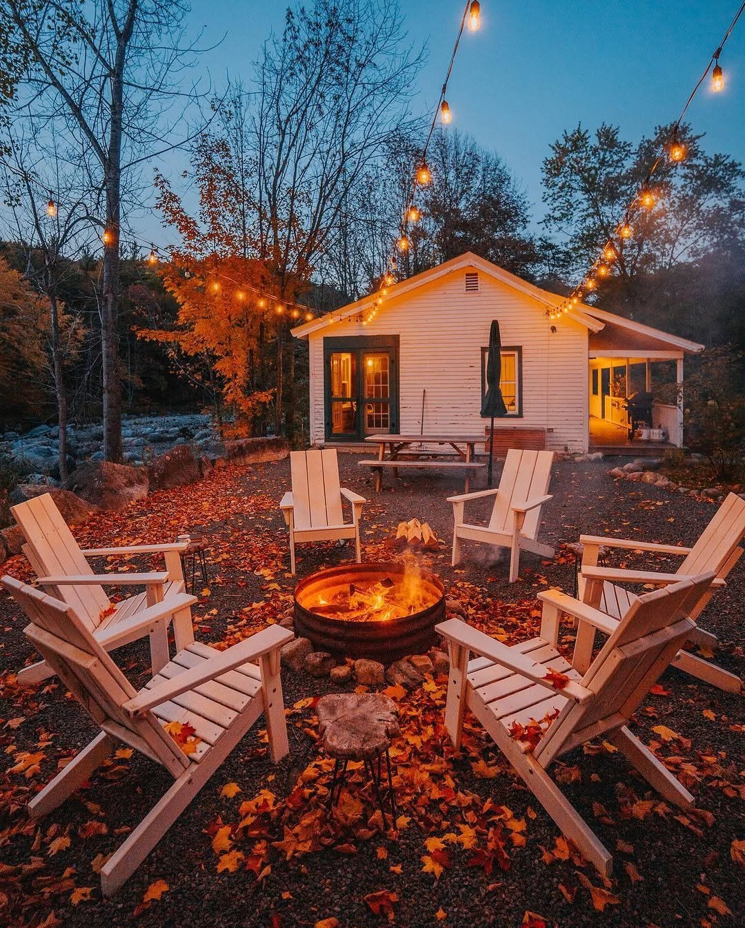 Outdoors Backyard Firepit with Surrounding Chairs
