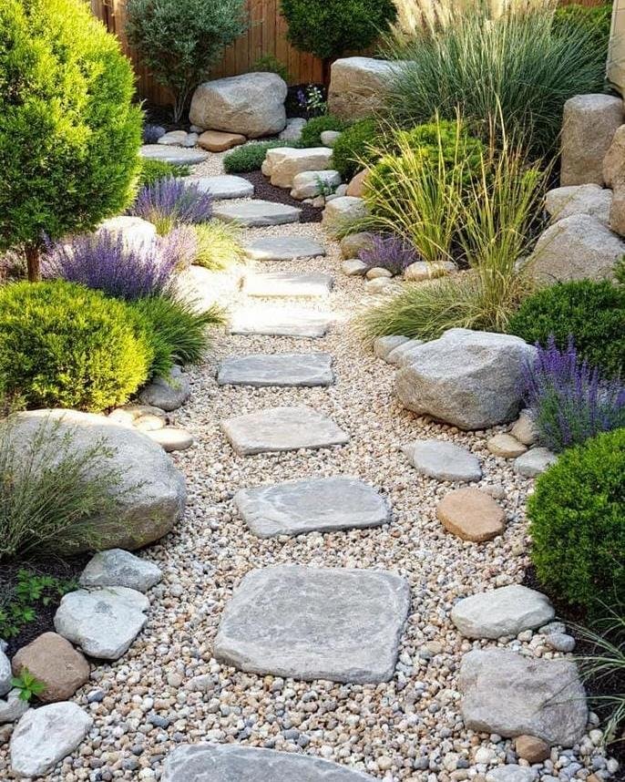 Grass and Gravel Design for Patio Garden