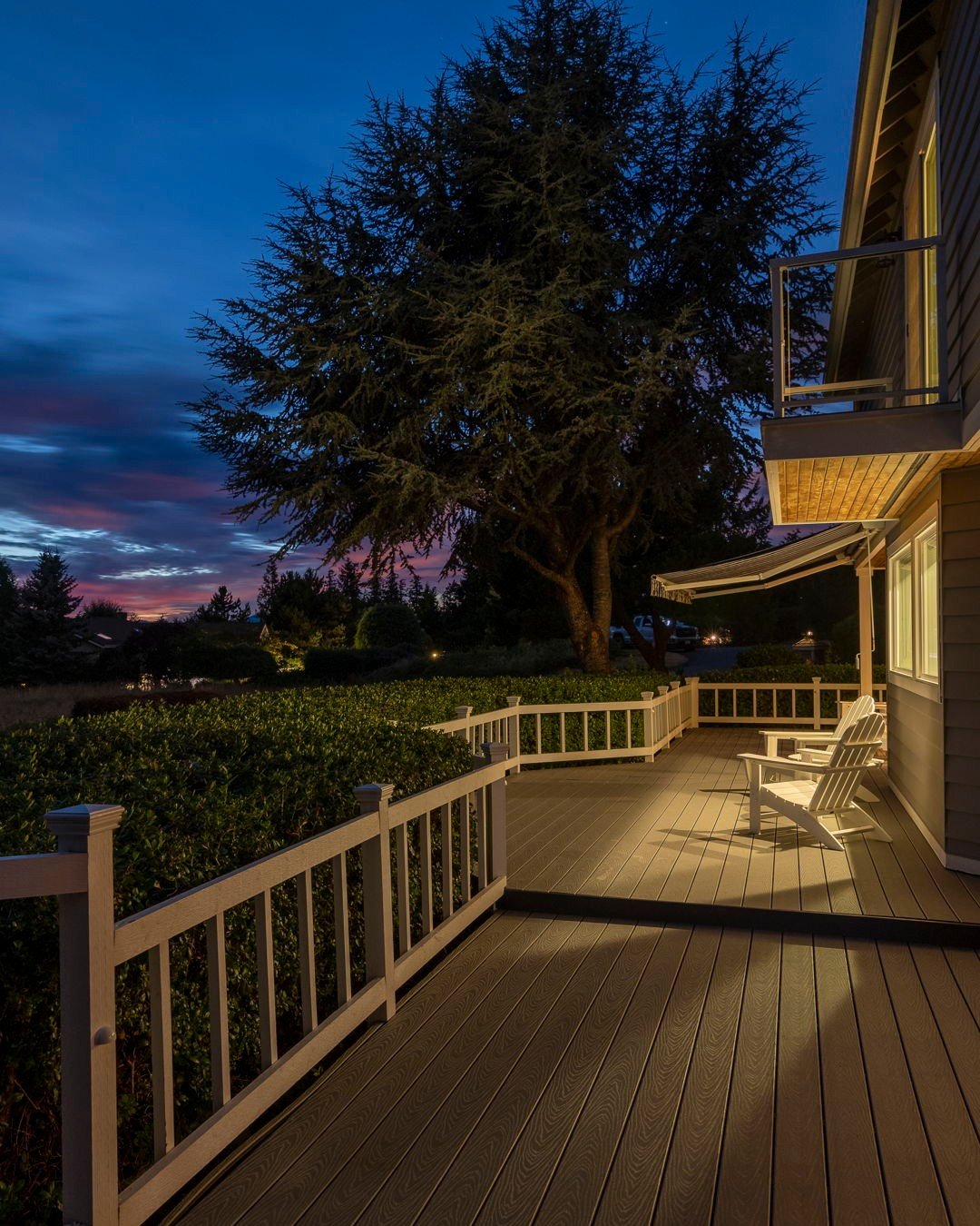 No Grass Backyard Wooden Deck lighting