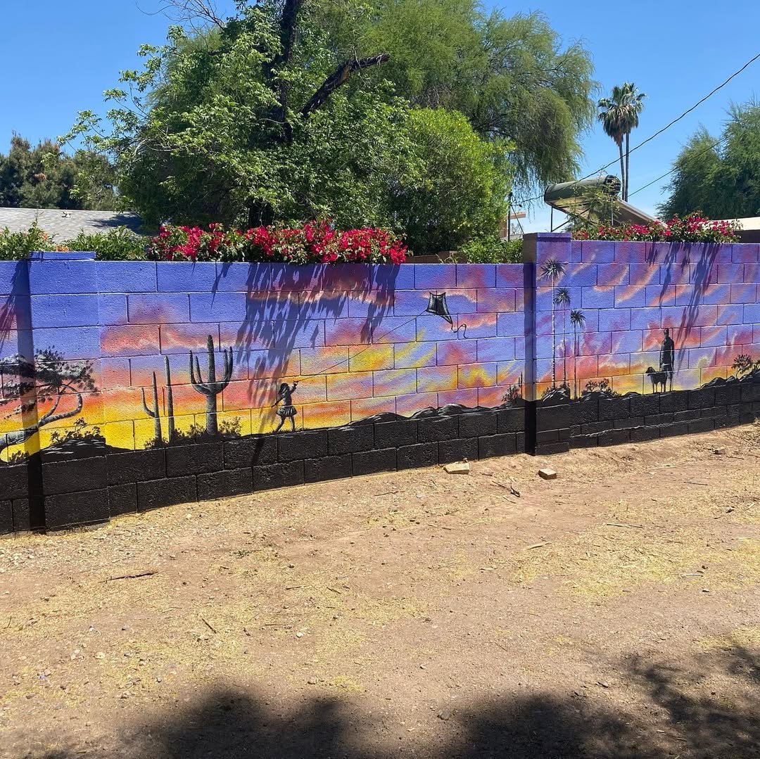 Cinder Block Painted Mural Fence