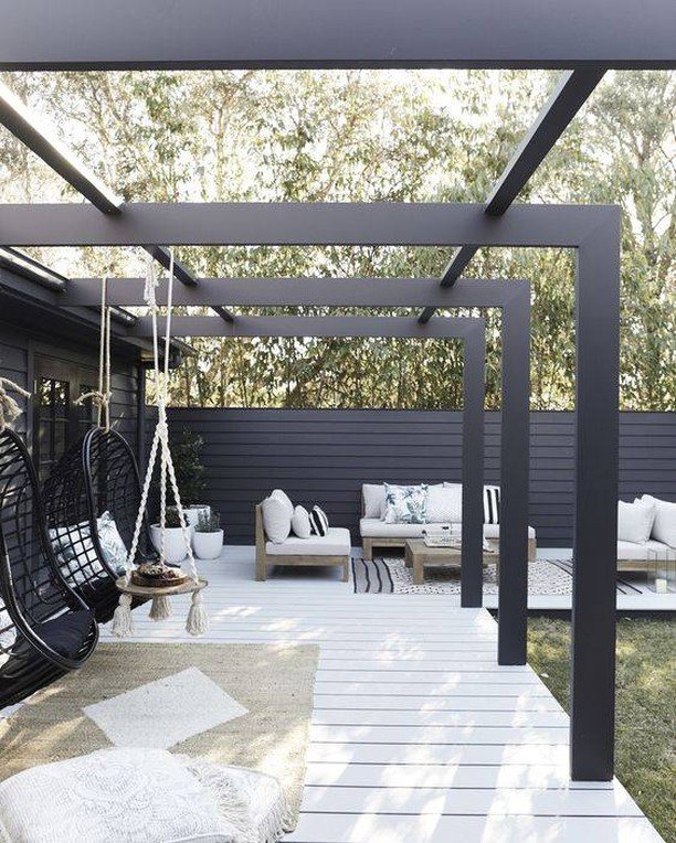 Modern Steel Pergola with Integrated Lighting