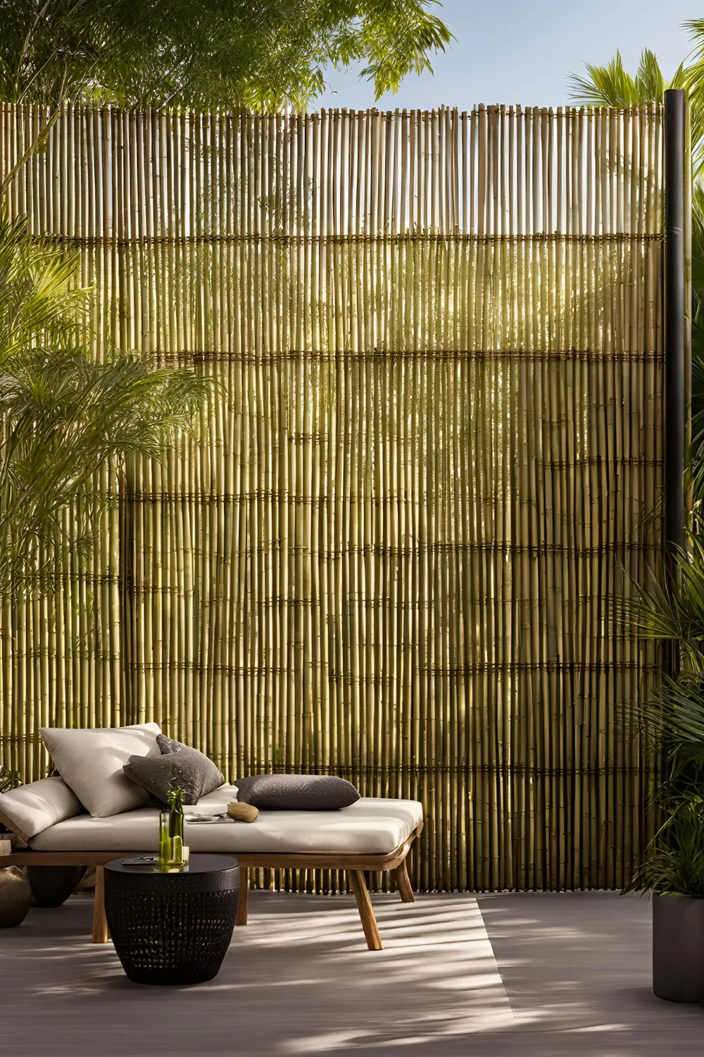 natural privacy barrier using Bamboo Screen Panels