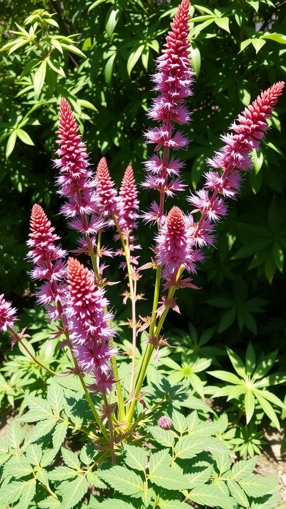 Astilbe plant with pink feathery flowers