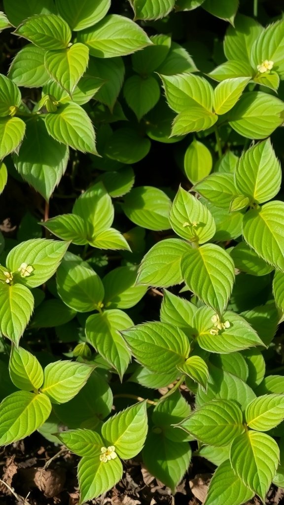 Epimedium plant with vibrant green leaves and small flowers