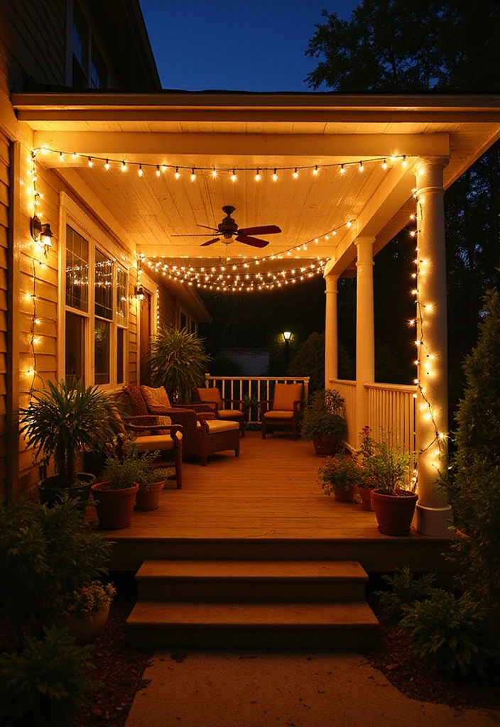 15 Front Yard Porch Ideas That Will Instantly Boost Your Curb Appeal! - 4. Charming String Lights