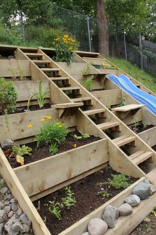 DIY Raised Beds in Small sloped Garden