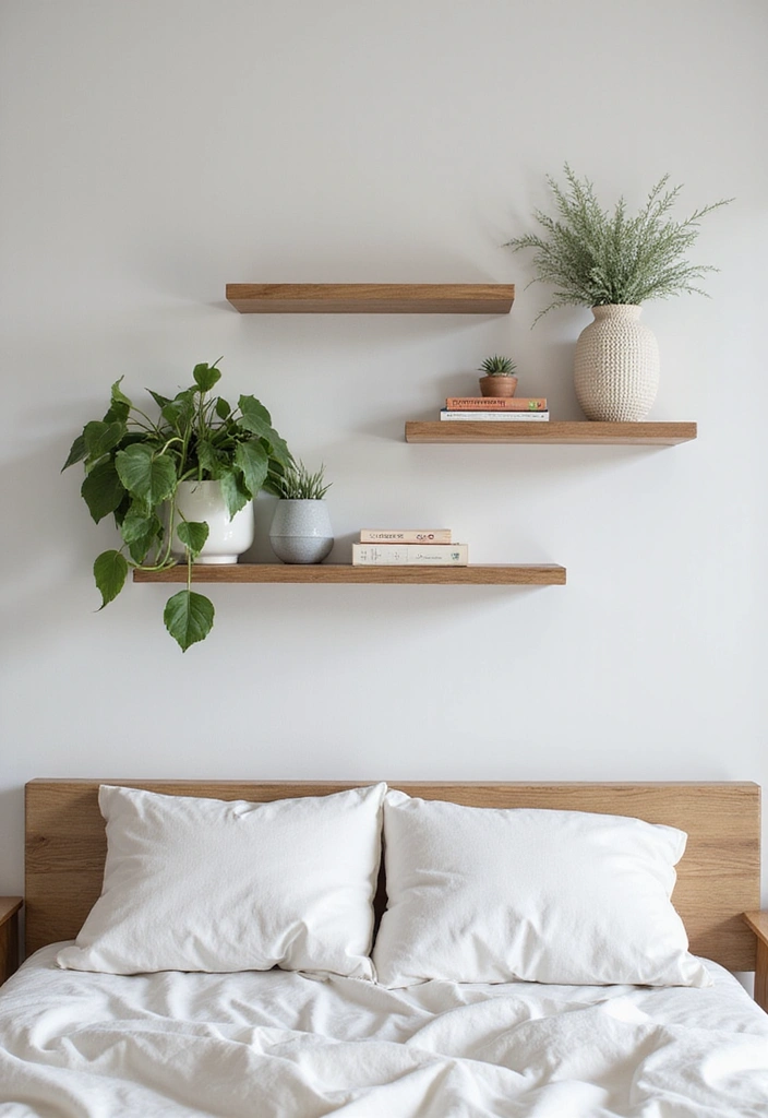 Minimalist Bedroom Wall Decor with Floating Shelves