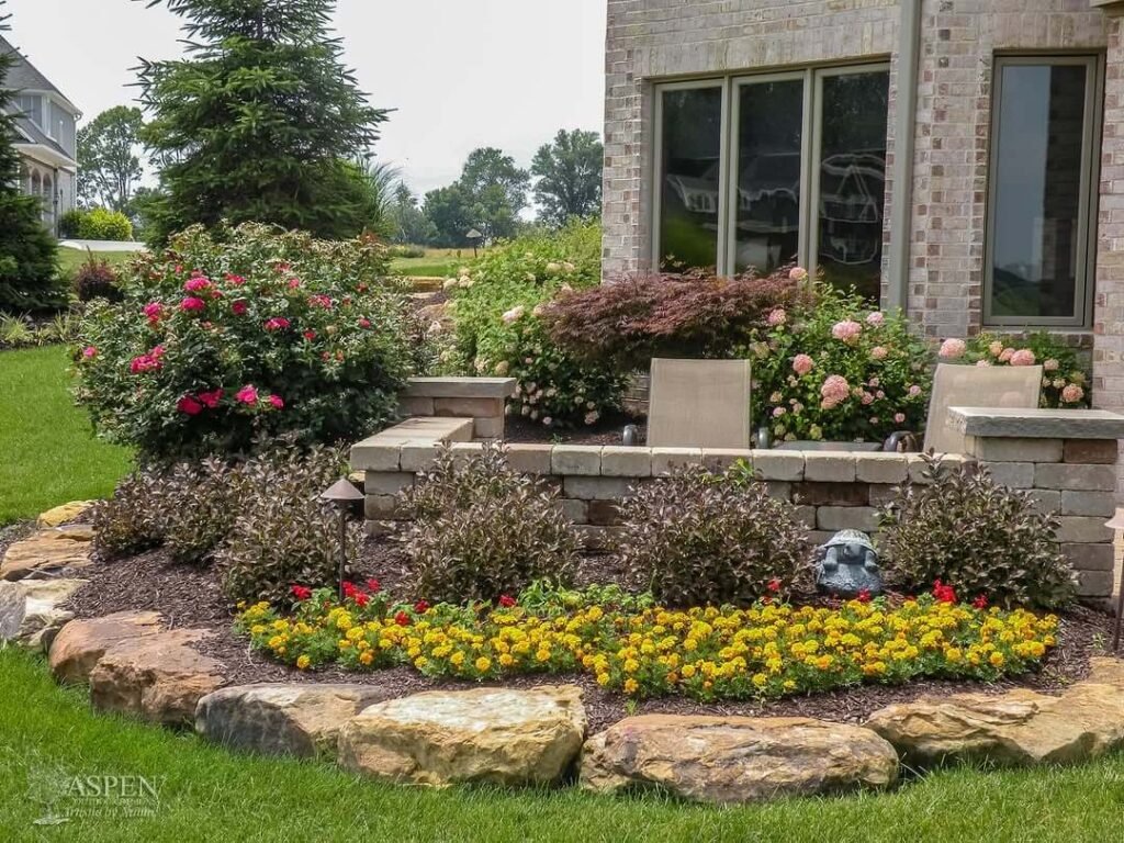 18. Landscape-Integrated Beds with Layered Shrubs and Color Blocks