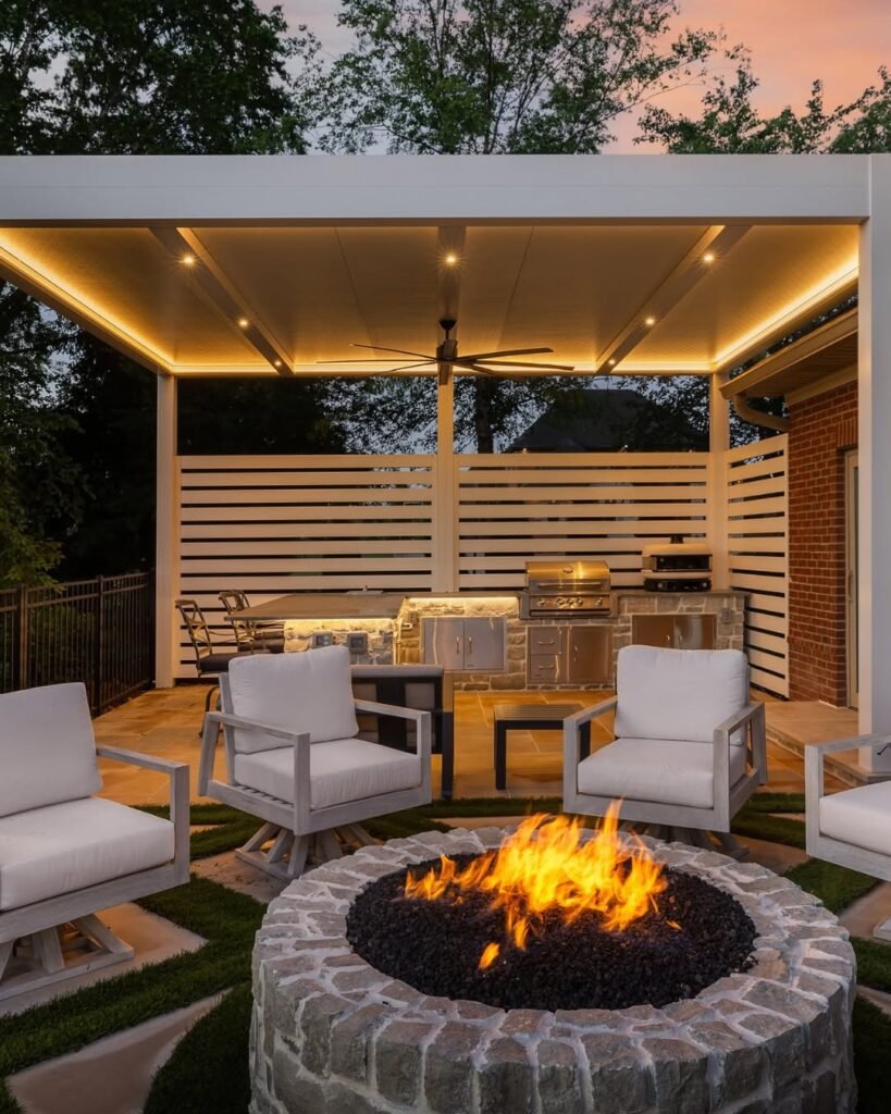 Fireplace in Covered Outdoor Patio Ideasa