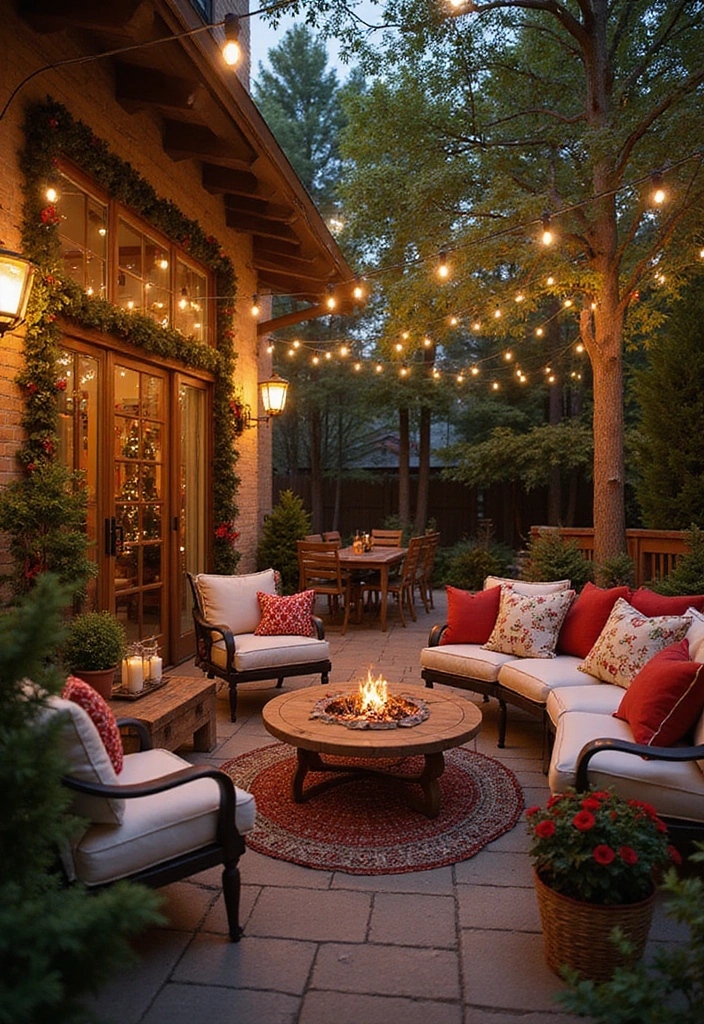 25 Stylish Outdoor Entertaining Areas That Will Elevate Your Gatherings to a Whole New Level! - 21. Festive Holiday Gathering Space