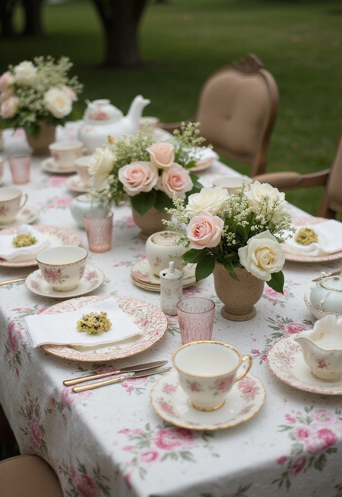 25 Stylish Outdoor Entertaining Areas That Will Elevate Your Gatherings to a Whole New Level! - 15. Vintage Tea Party Setup