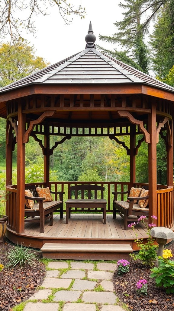 A rustic wooden gazebo in Covered Outdoor Patio