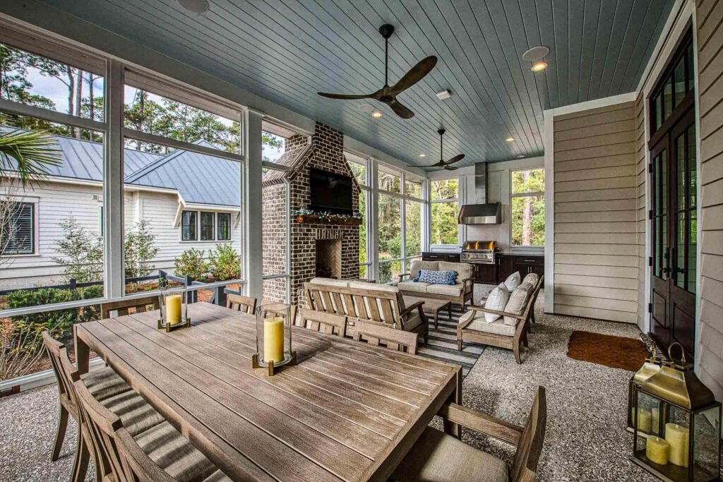RusticBack Porch Fireplace with Brick Warmth