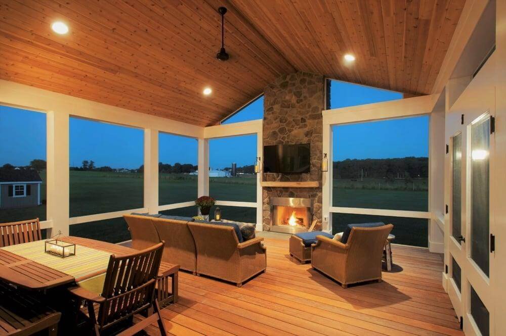 Back Porch Rustic Stone Fireplace