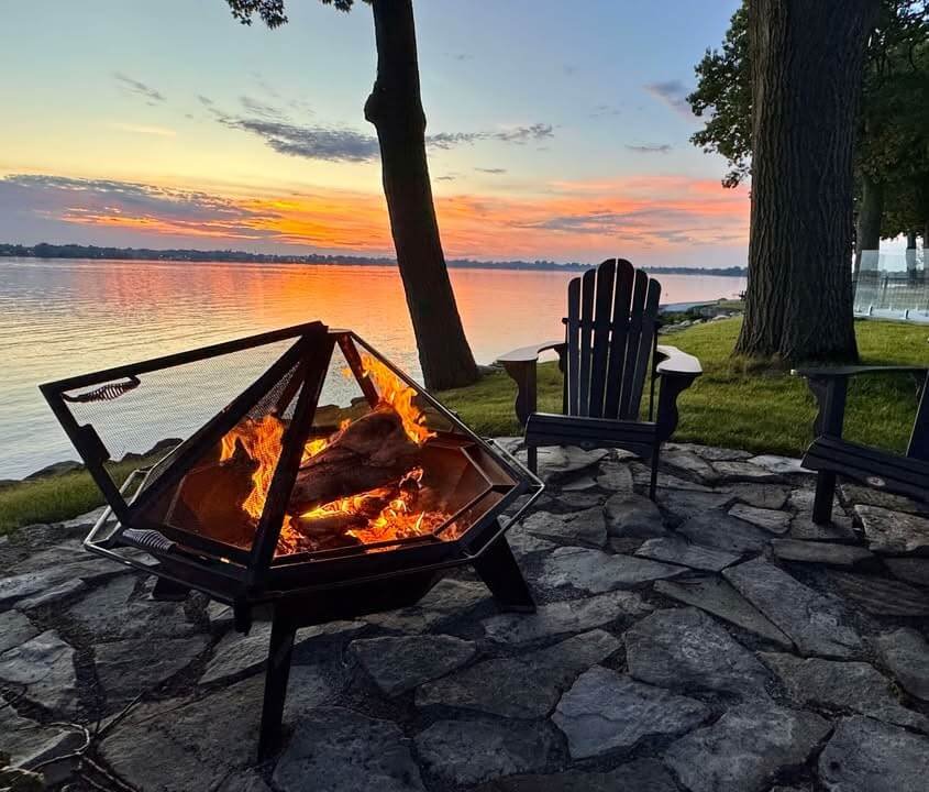 Fire Pit Seating Area Ideas Lakeside Serenity with Dark Adirondack Seating