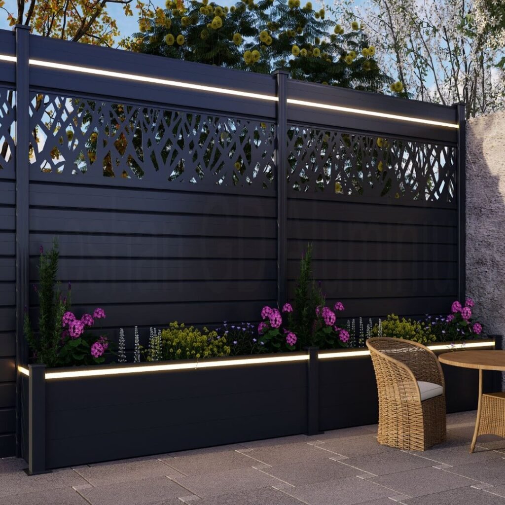 7. Illuminated Privacy Fence with Decorative Panels
