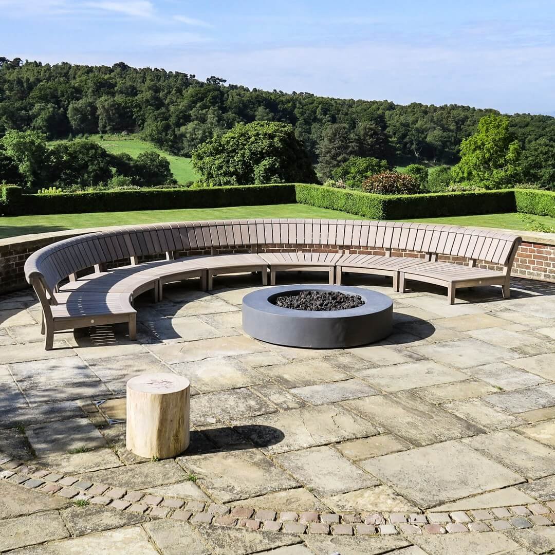  Fire Pit Seating Area Ideas Sculptural Curved Bench with Modern Simplicity