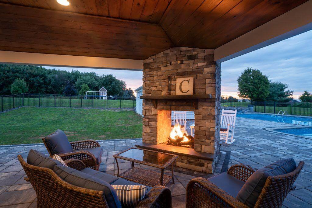 Back Porch Fireplace Gray-Toned Stone