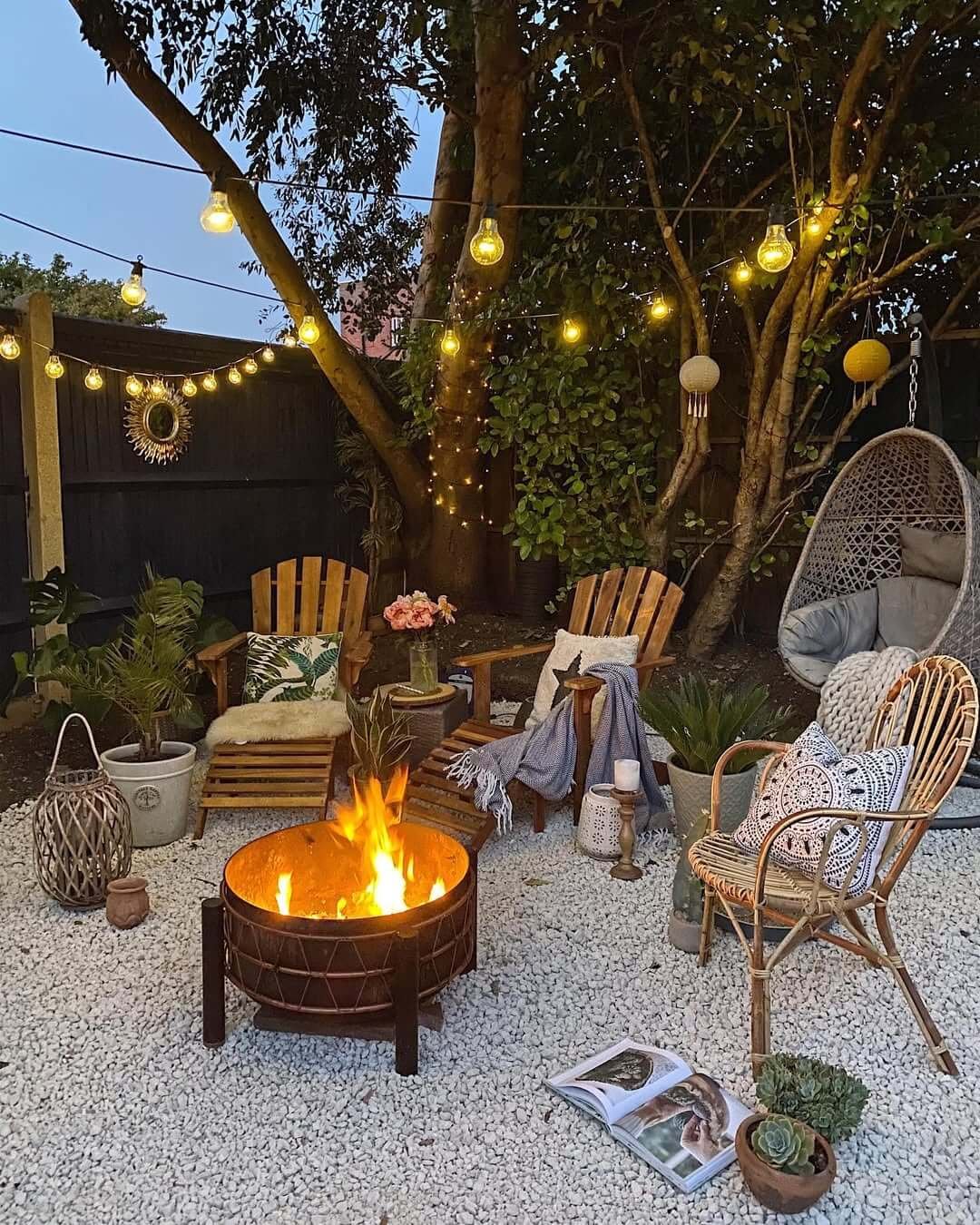 Boho Backyard Escape Gravel Fire Pit 