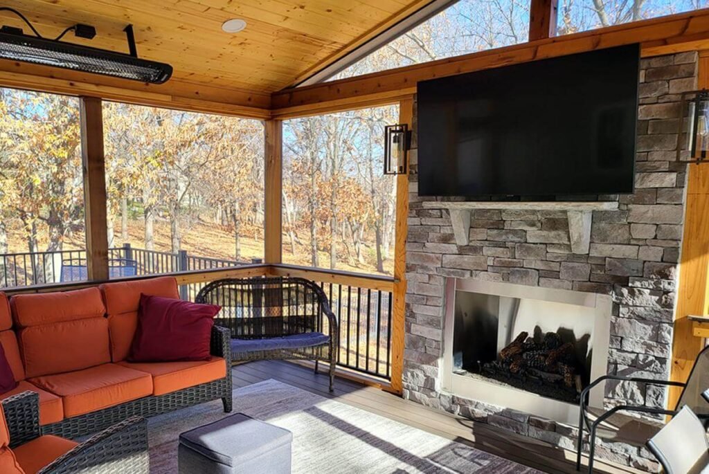 Poolside Fireplace with Double Exposure