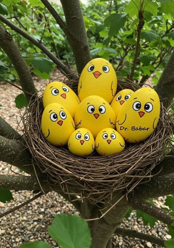 Painted Rock Garden Chick Nest
