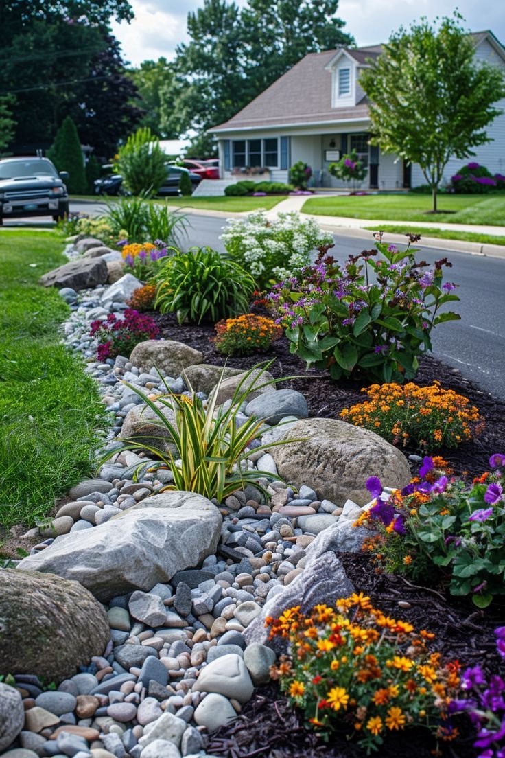 DIY Front Yard Rock Landscaping Colorful Rock Borders