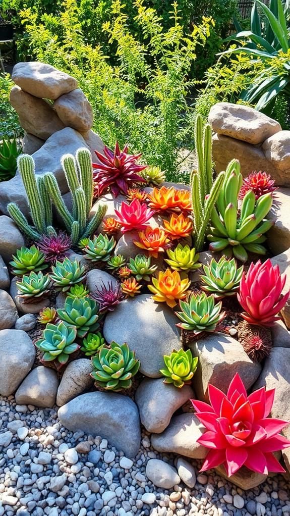 Corner Rock Garden Colorful Succulent Display