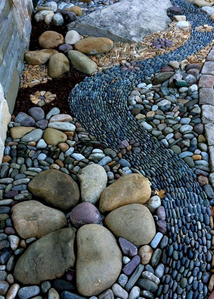 Outdoor Rock Garden Flowing River Stones