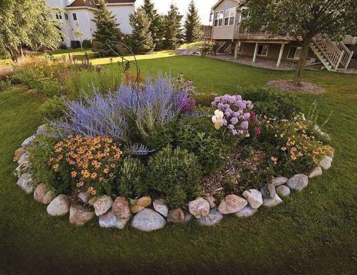 Round Flower Beds Rocky Borders for a Natural Look