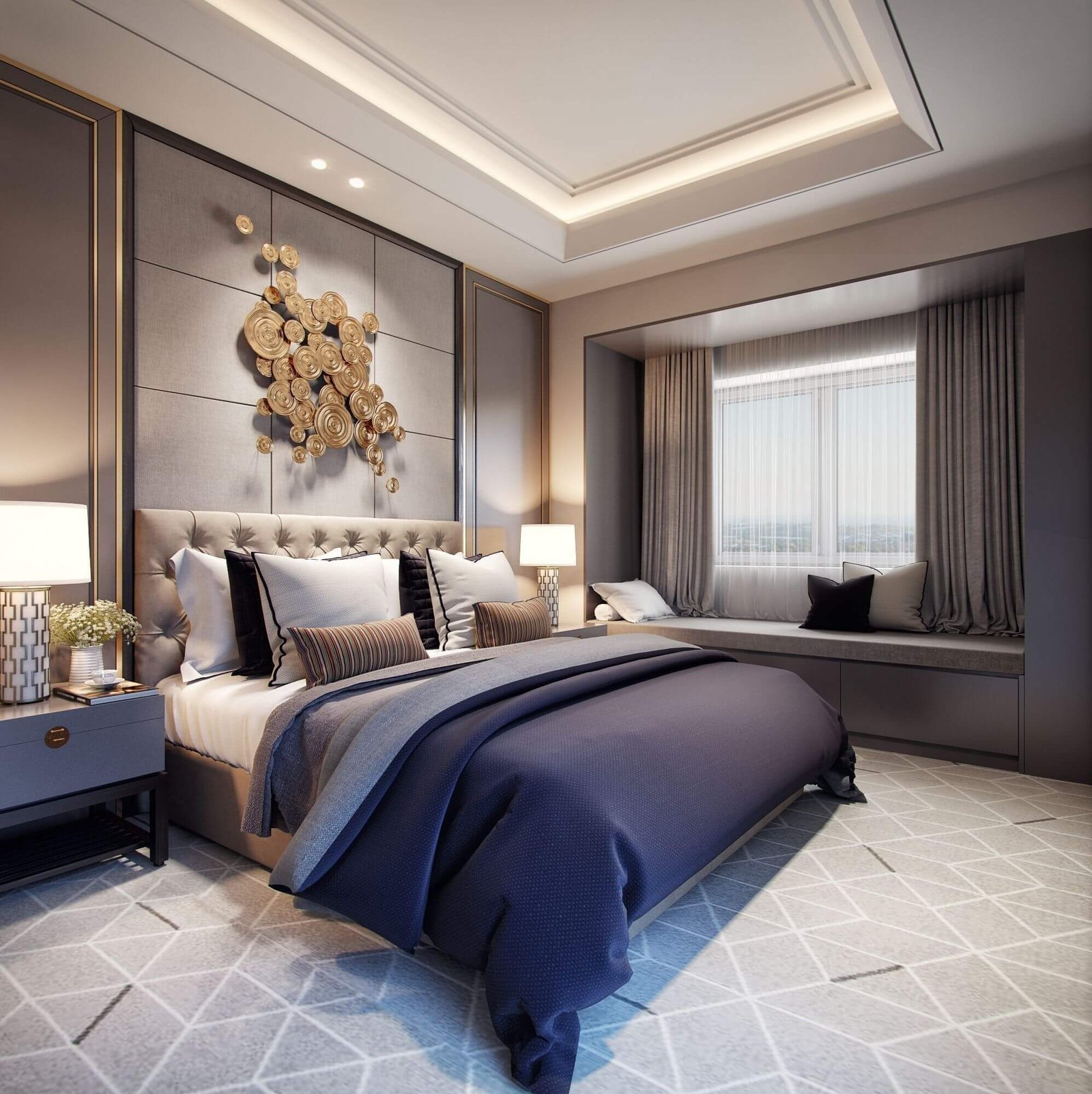 Modern Luxury Bedroom Design Stylish Window Treatments