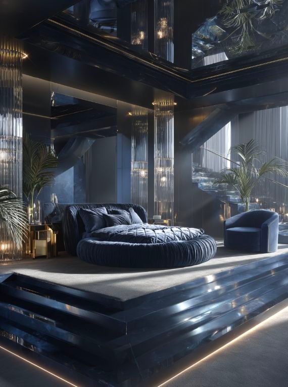 Bedroom Interior Designs Glamorous and Bold: A Blue Oasis