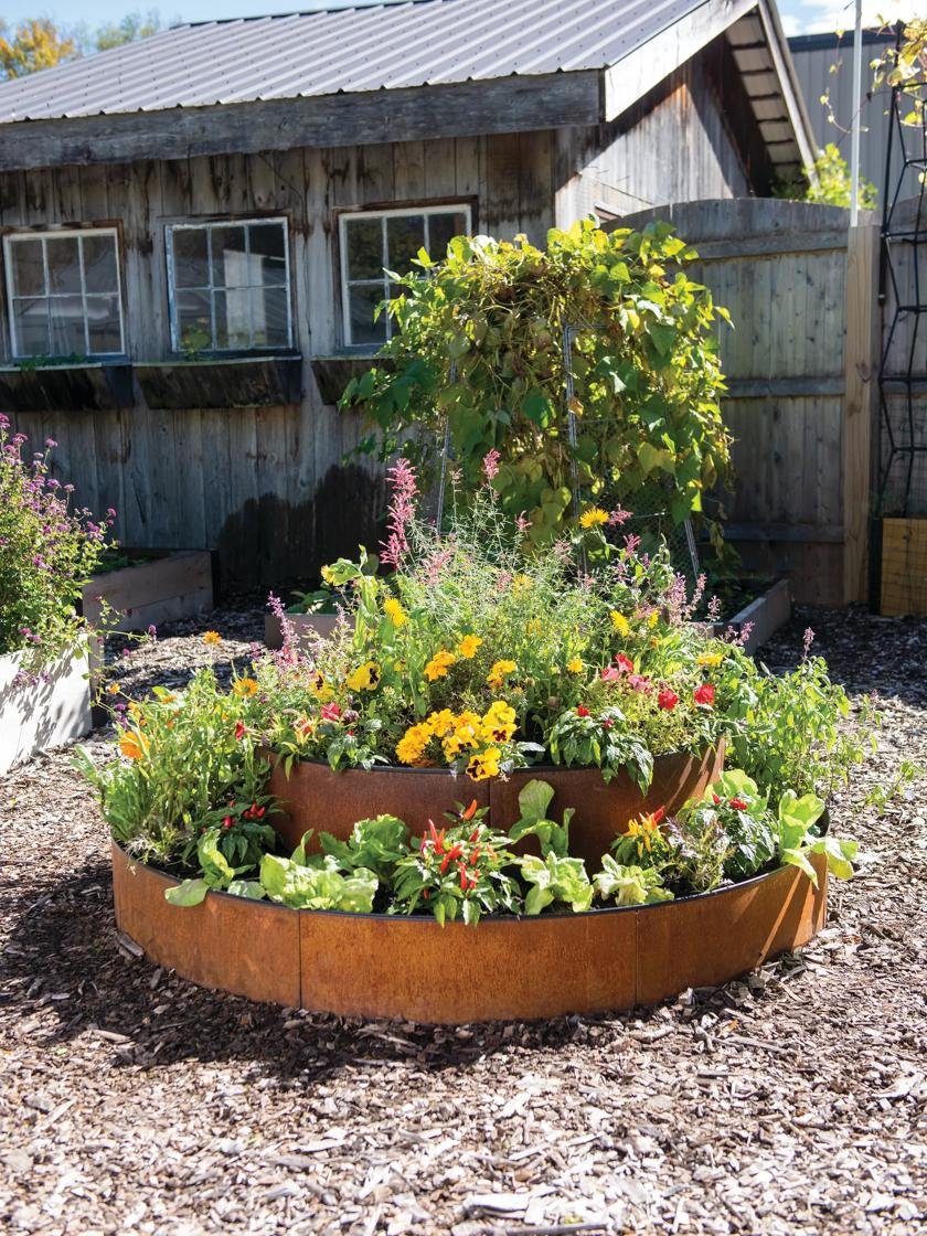 Round Flower Beds Cozy Corner with a Rustic Look