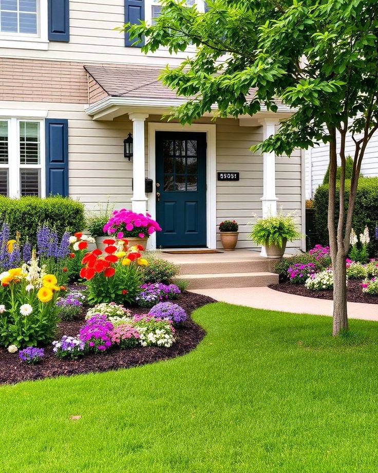 Tiny Front Yard Landscaping Vibrant Flower Beds
