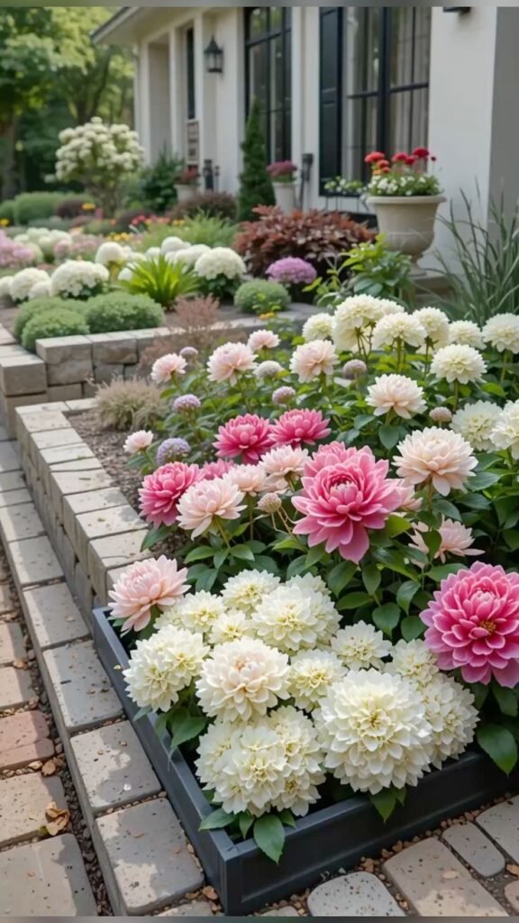 Round Flower Beds Colorful Cottage Garden