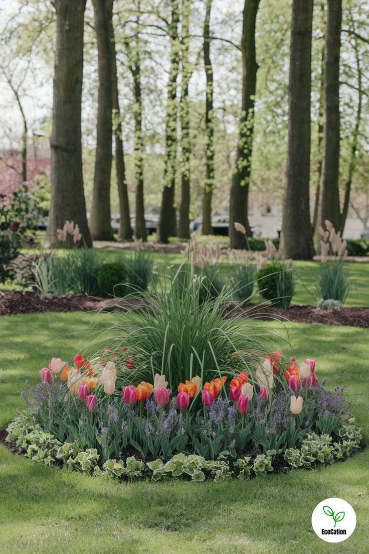 Round Flower Beds Garden Pathway