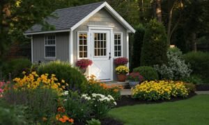 Backyard shed landscaping