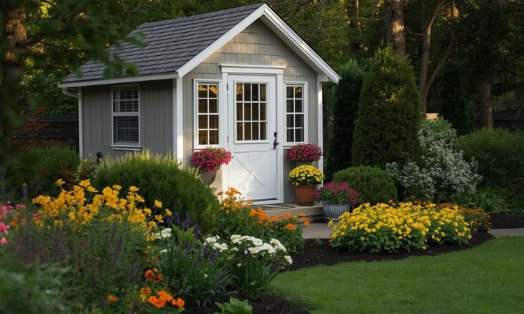 Backyard shed landscaping