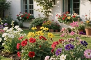 Flower beds in front of house
