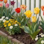 Raised flower beds along fence