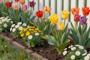 Raised flower beds along fence