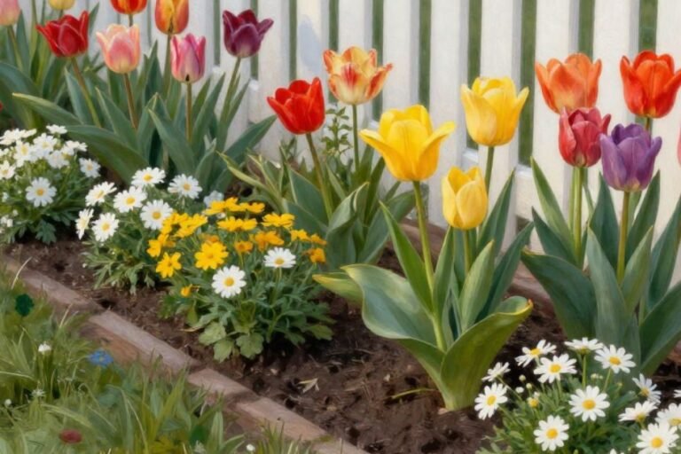 Raised flower beds along fence