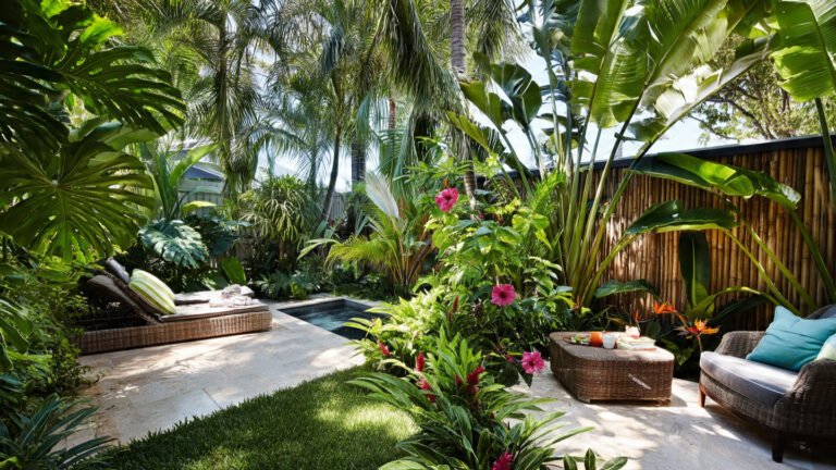 Tropical Courtyard Garden Ideas That Turn Four Walls Into a Jungle With a Chair